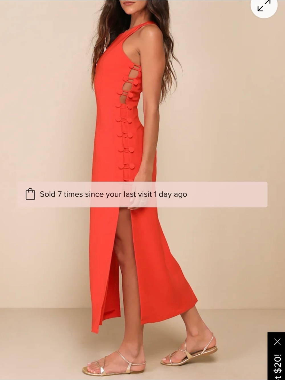 Lulu’s Masterfully Mod Bright Orange Side Button Midi Dress